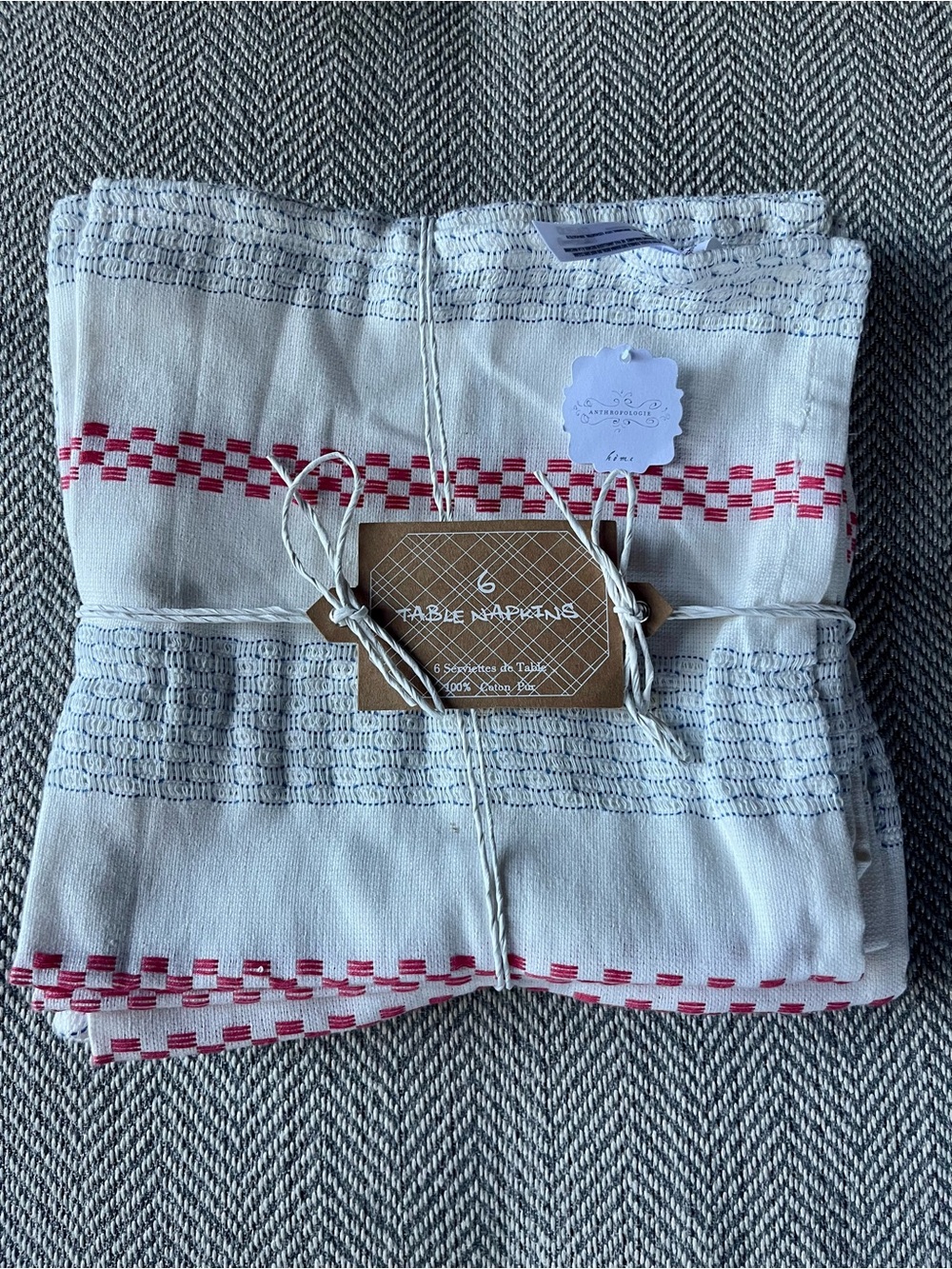 NWT Anthropologie White/Red/Blue Table Napkins - Set of 6